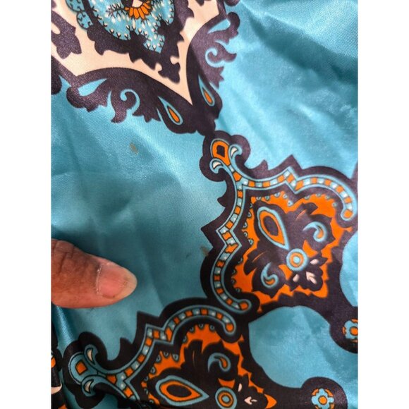 Vintage M.O.S. Paisley Teal & Orange Silk-Like Scarf With Ornate Design Size 35x - Picture 4 of 6
